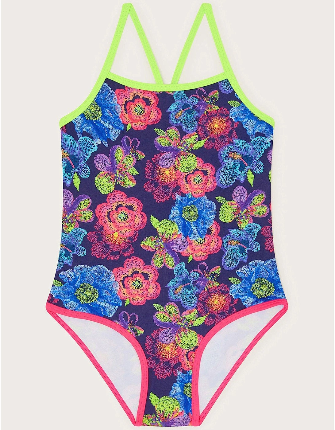 Girls Sketchy Floral Swimsuit - Navy, 2 of 1
