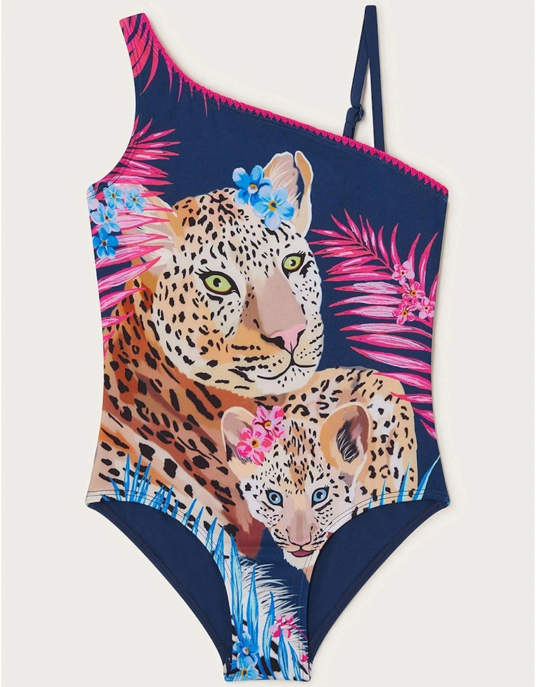 Girls Leopard Swimsuit - Navy