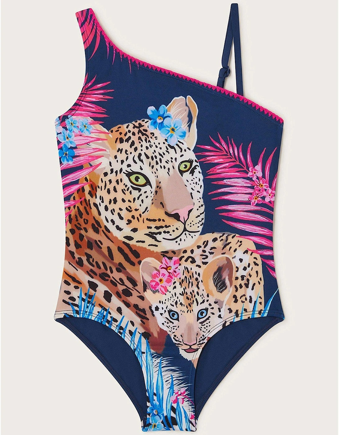 Girls Leopard Swimsuit - Navy, 2 of 1