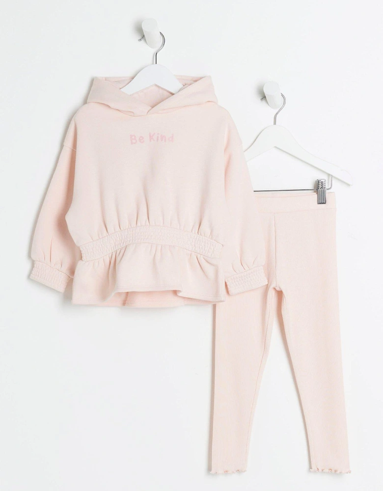 Mini Girls Peplum Hoodie Set - Pink