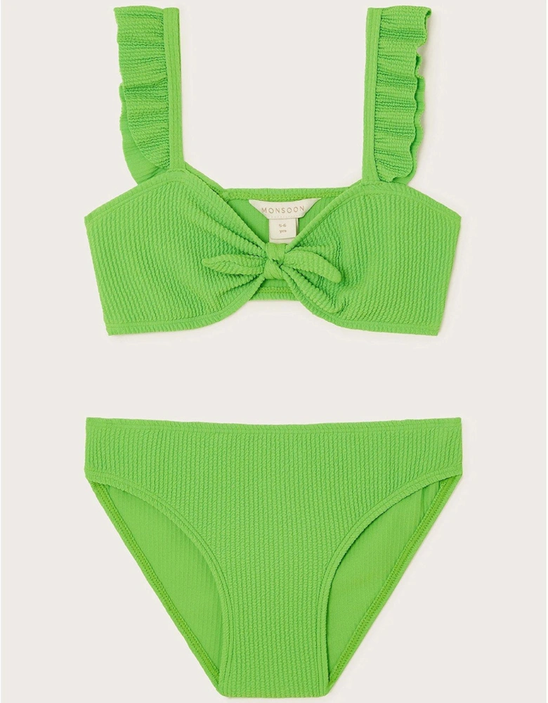 Girls Tie Bow Texture Bikini - Green