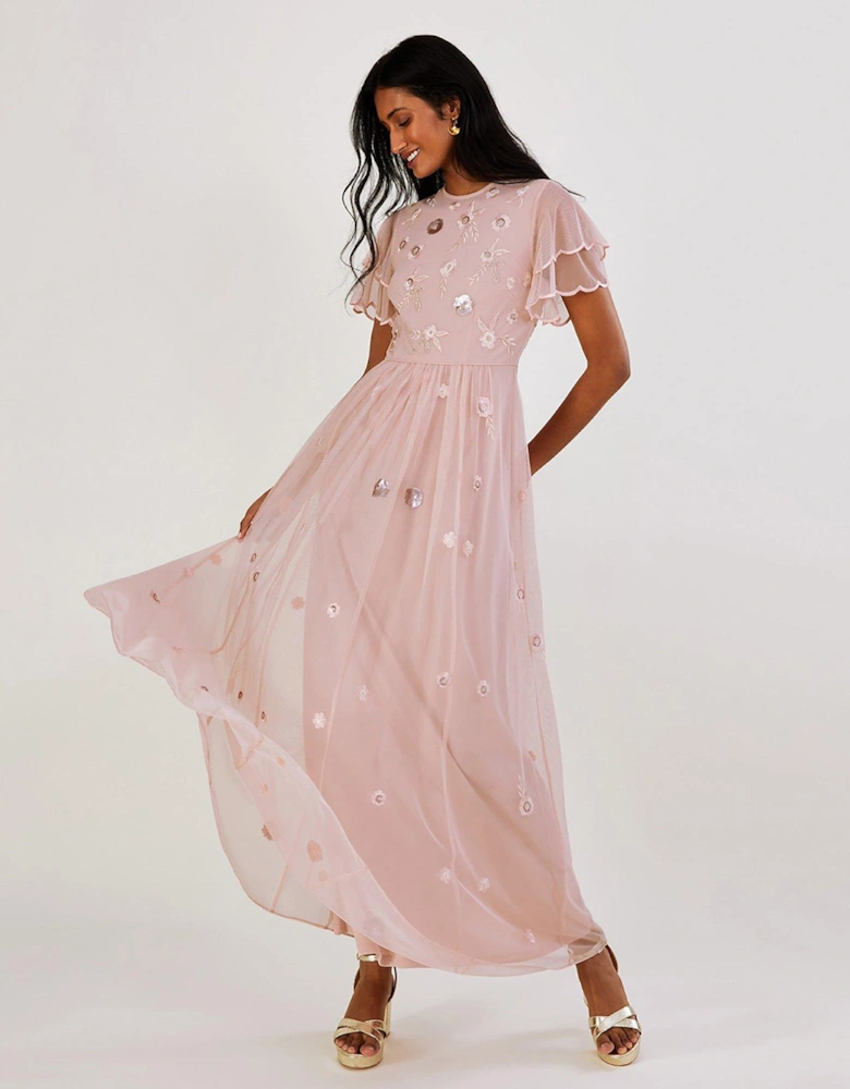 Catherine Embroidered Maxi Bridesmaid Dress - Pink