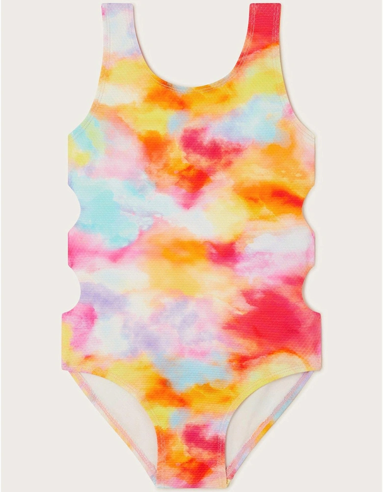 Girls Tie Dye Cutout Swimsuit - Multi