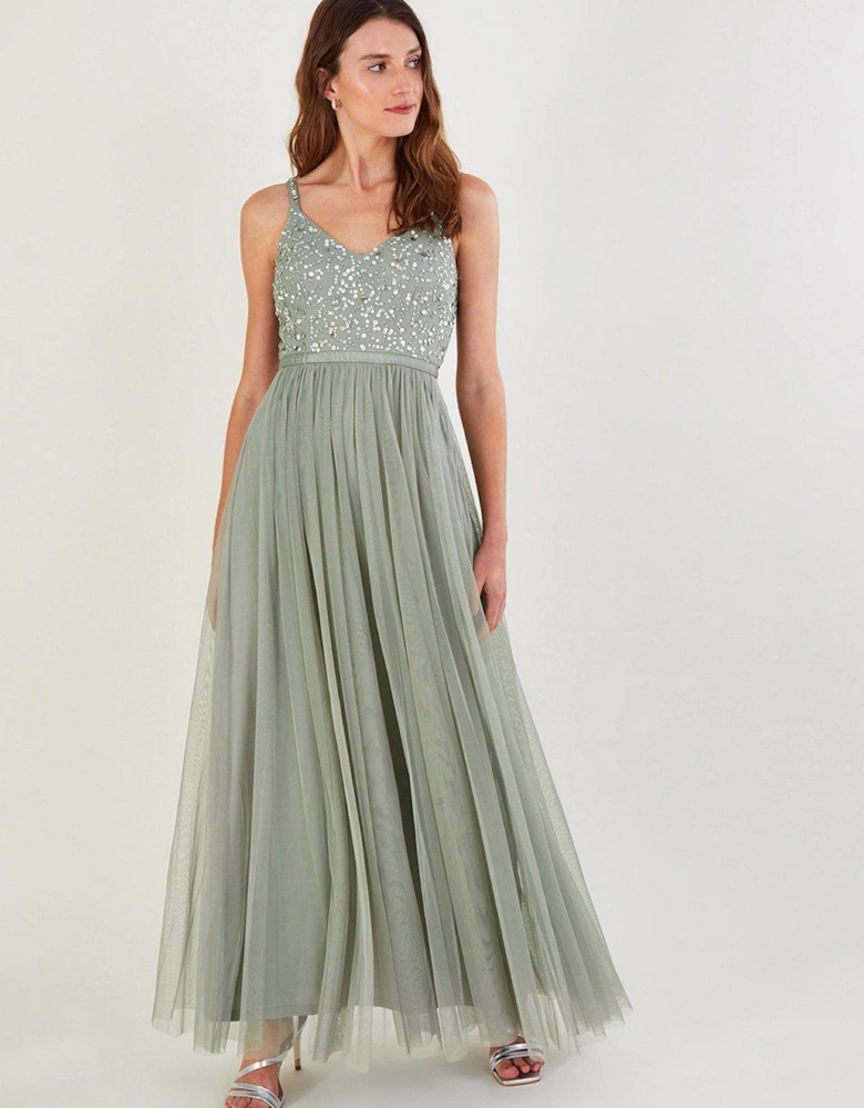 Autumn Embroidered Maxi Bridesmaid Dress - Green