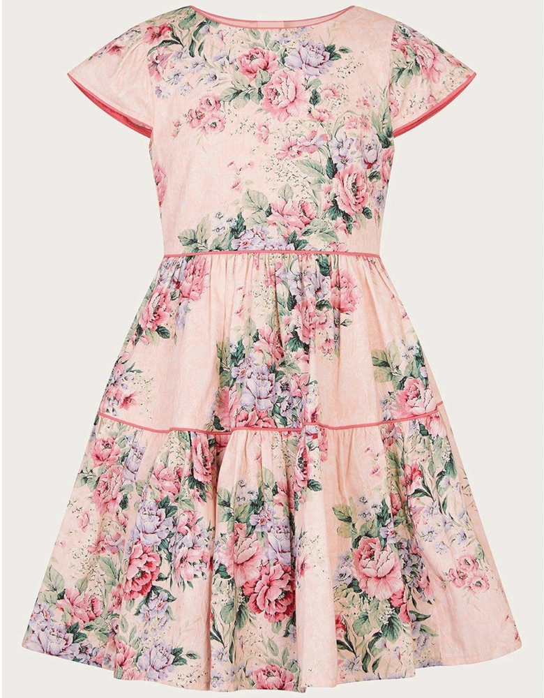 Girls Jacquard Rose Dress - Pale Pink