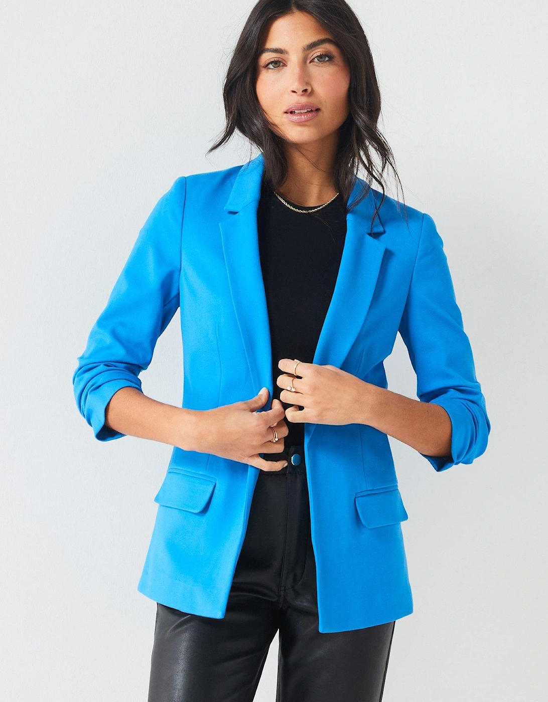 Ruched Sleeve Blazer - Blue, 7 of 6