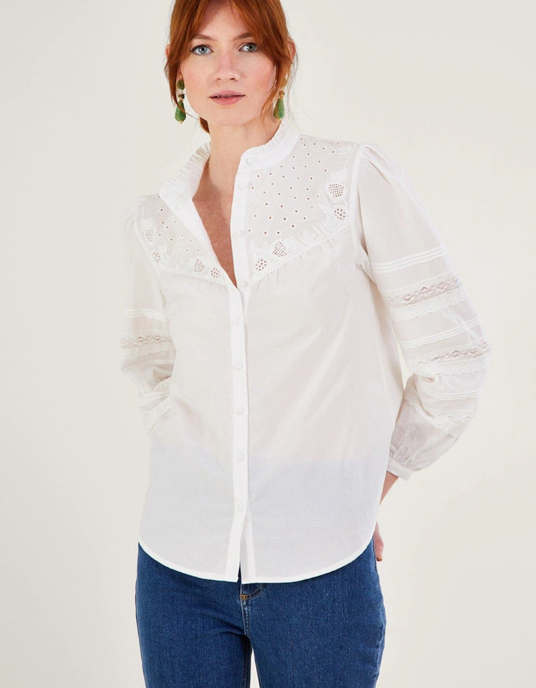 Bronwyn Broderie Pintuck Embroidered Blo - White