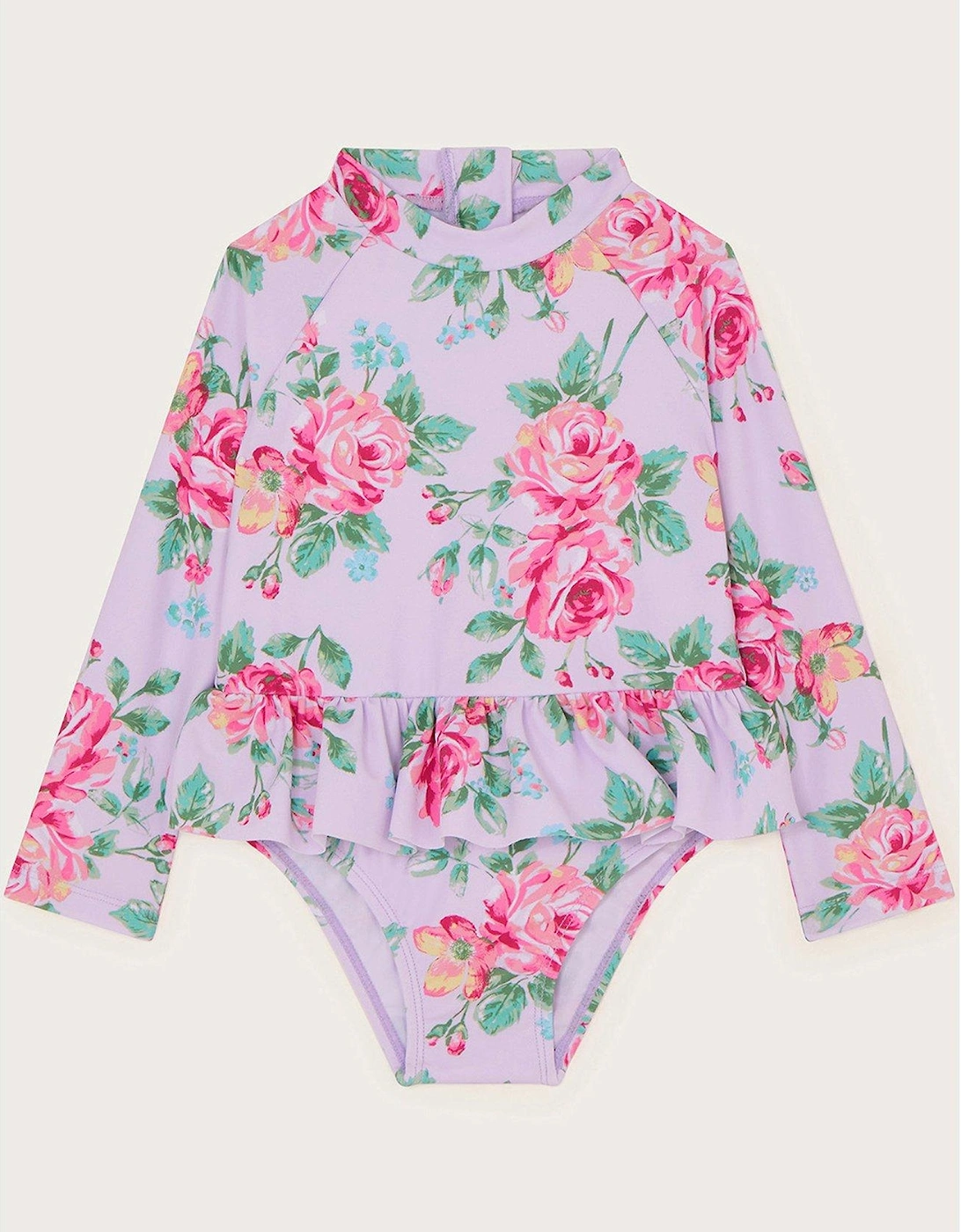 Baby Girls Rose Skirted UPF50 Long Sleeve Swimsuit - Lilac, 2 of 1