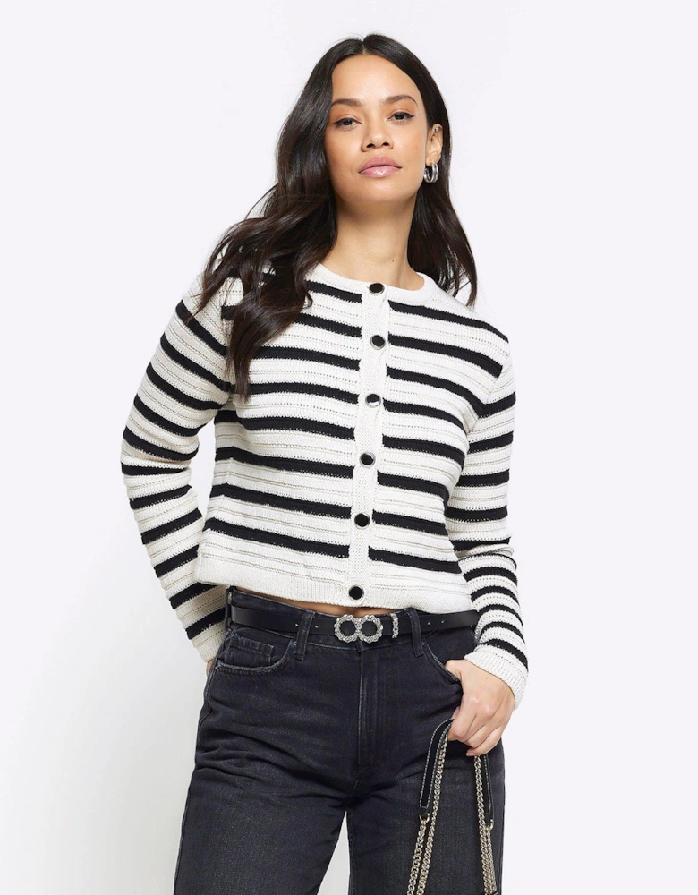 Striped Textured Knit Cardigan - Black