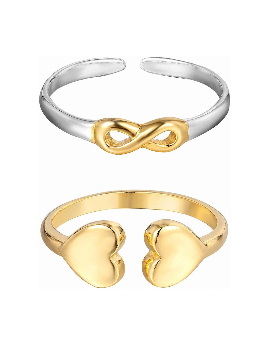 18ct Gold Plated Sterling Silver Set of 2 Infinity and Hearts Toe Rings, 2 of 1