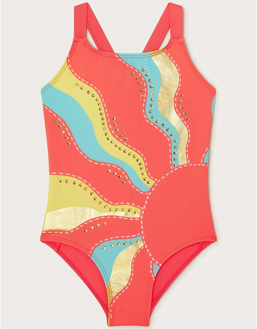 Girls Sunshine Sequin Swimsuit - Coral, 2 of 1