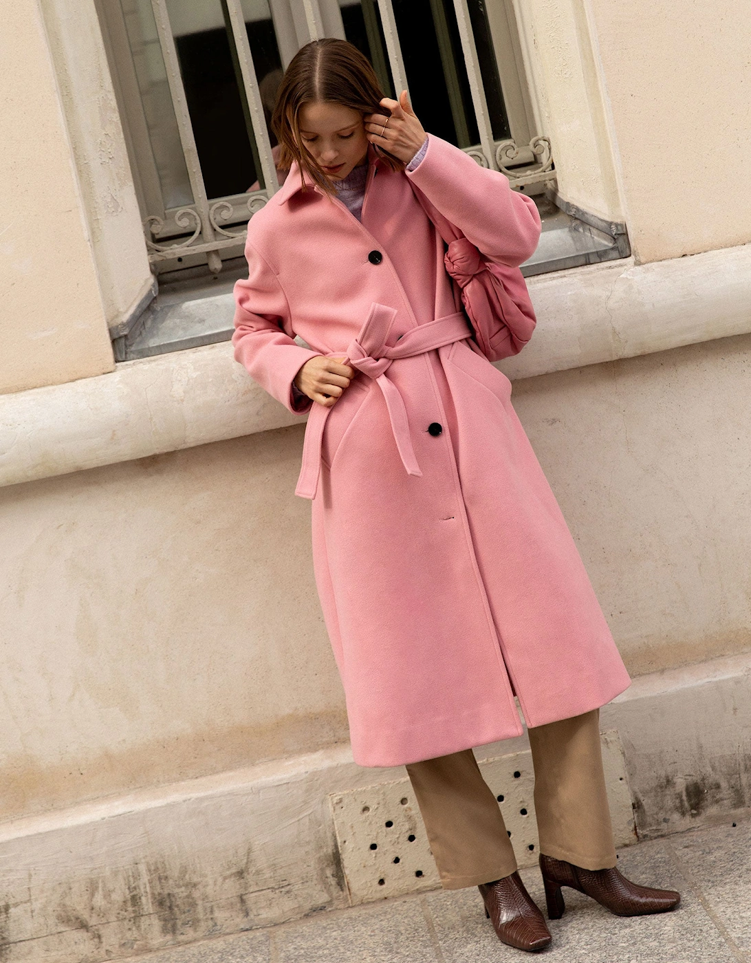 Vienna Single Breasted Belted Coat in Dusty Pink, 9 of 8