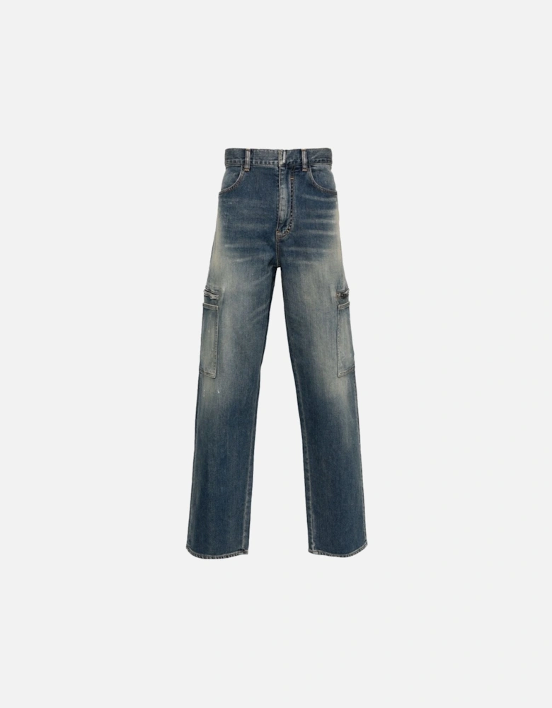 Distressed Zip Pocket Jeans Blue