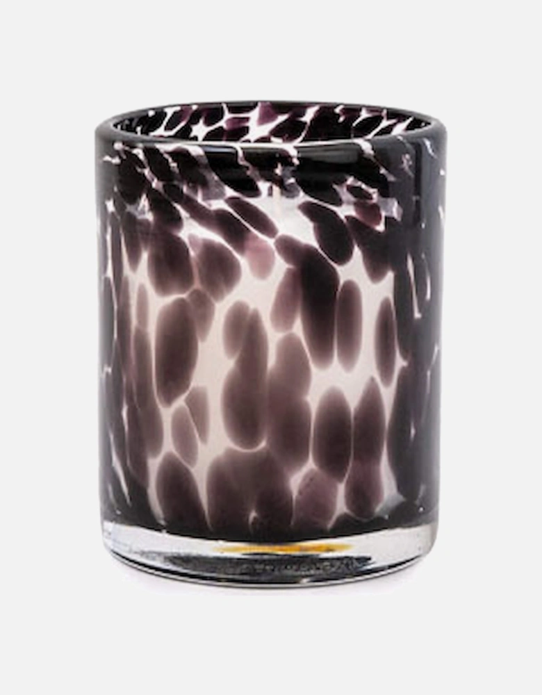 Mottled Black & Clear Glass Wax Filled Pot Candle Turkish Rose Scent