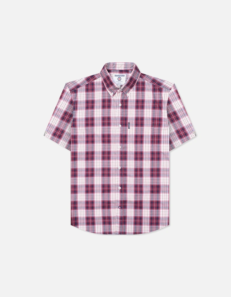 Mens Multi Checked Short Sleeve Button Down Shirt - Red