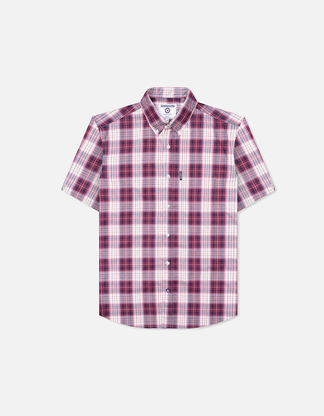 Mens Multi Checked Short Sleeve Button Down Shirt - Red, 6 of 5