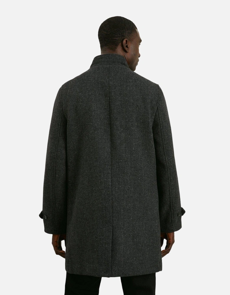 Mens Textured Wool Funnel Neck Coat
