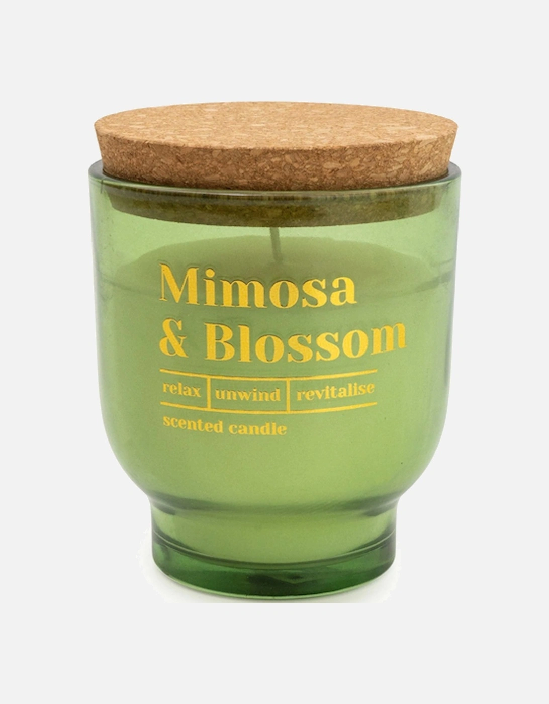 Small Olive Round Footed Glass Candle Mimosa & Blossom With Mimosa Scent 11cm, 5 of 4