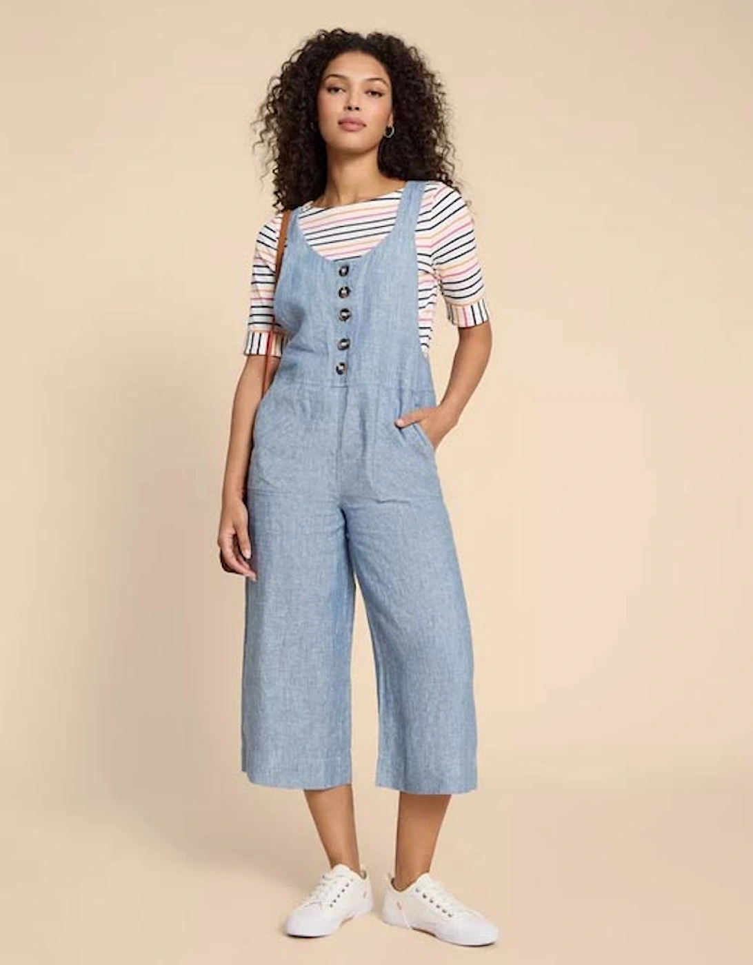 Women's Viola Linen Dungaree Chambray Blue, 8 of 7
