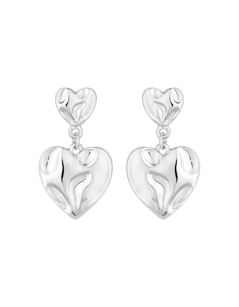 Silver Polished Fluid Heart Double Drop Earring