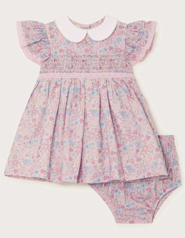 Baby Girls Ditsy Collar Dress - Lilac