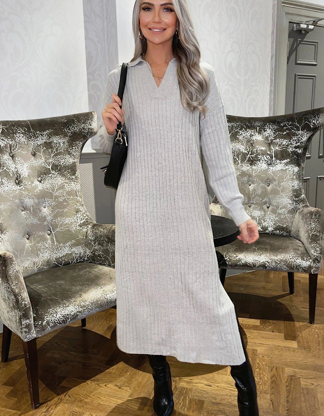 Knitted Midi Dress - Grey, 3 of 2