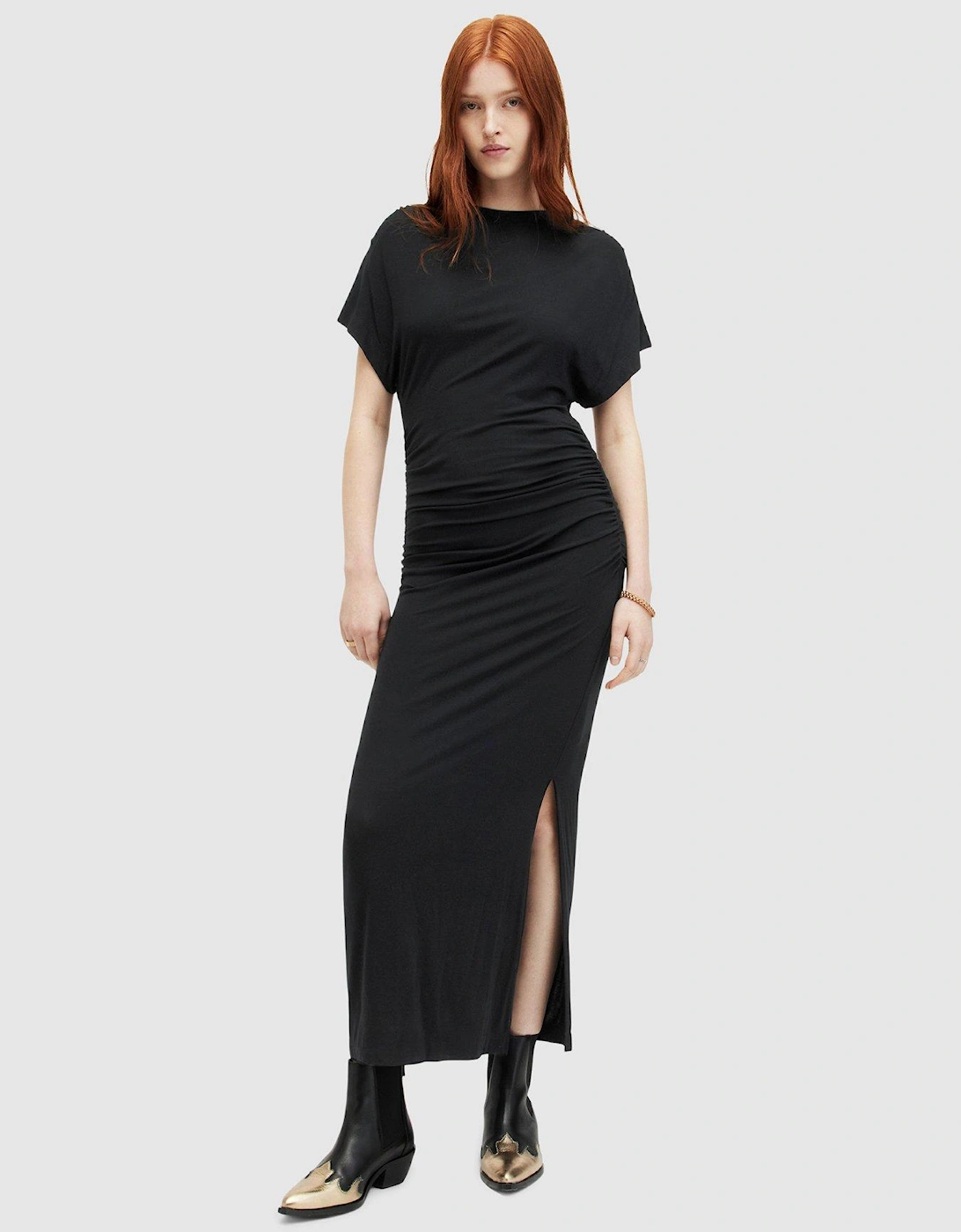 Natalie Slim Fit Gathered Midi Dress - Black , 3 of 2