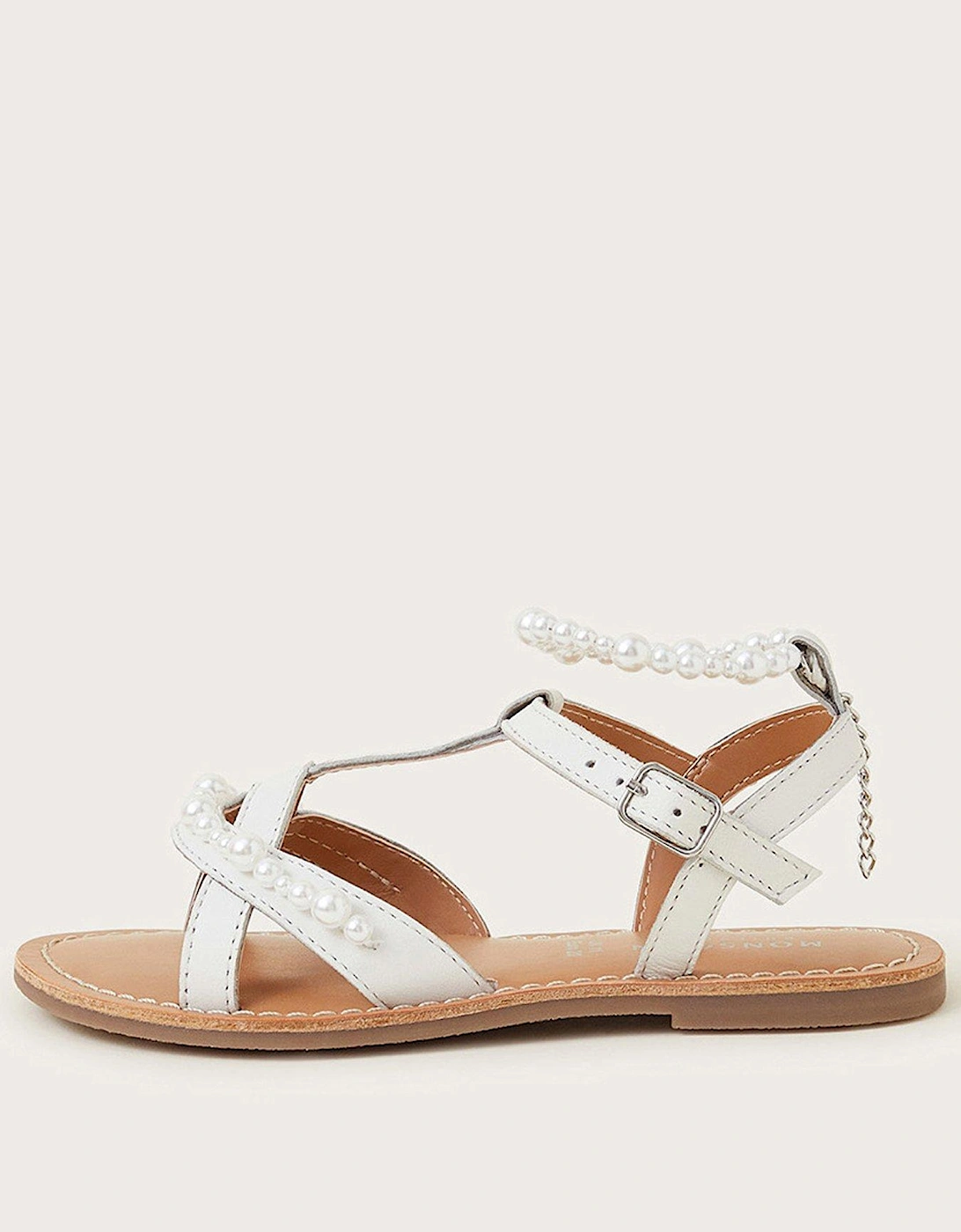Girls Leather Anklet Beaded Sandals - Ivory, 2 of 1