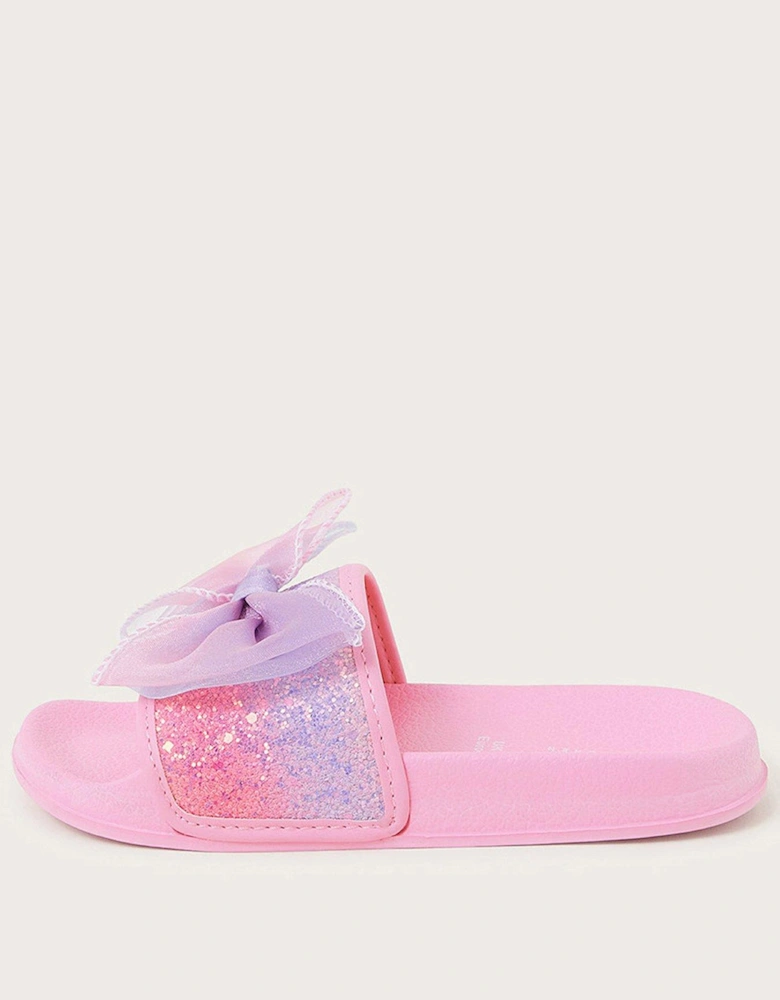 Girls Ombre Glitter Bow Sliders - Pink