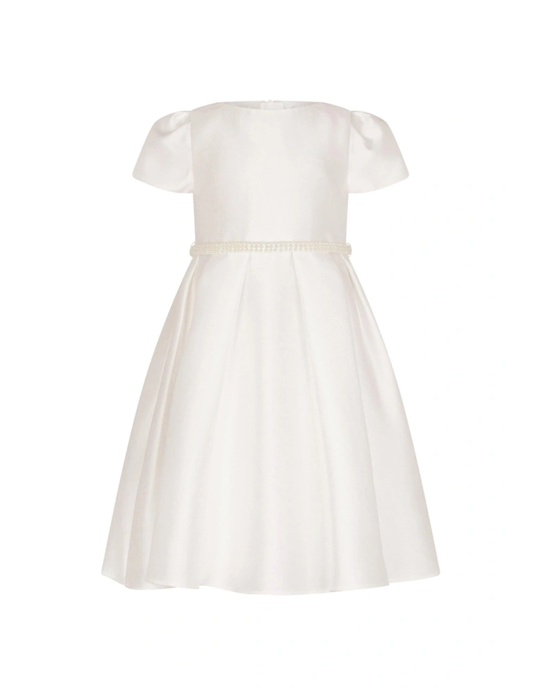 Girls Pearl Belt Henrietta Dress - Ivory