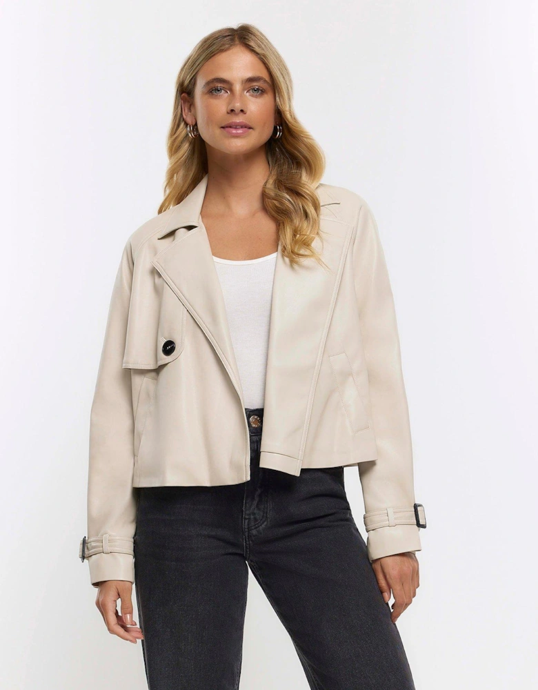 Cropped PU Trench - Cream