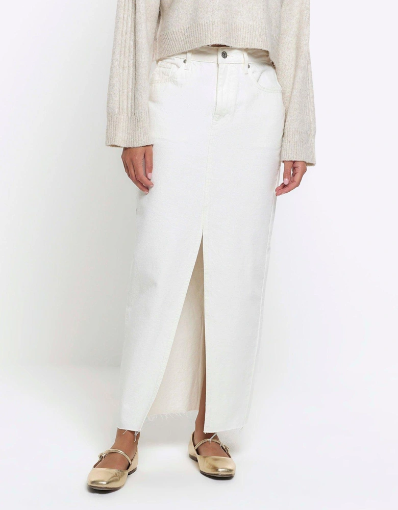 Split Front Denim Maxi Skirt - White
