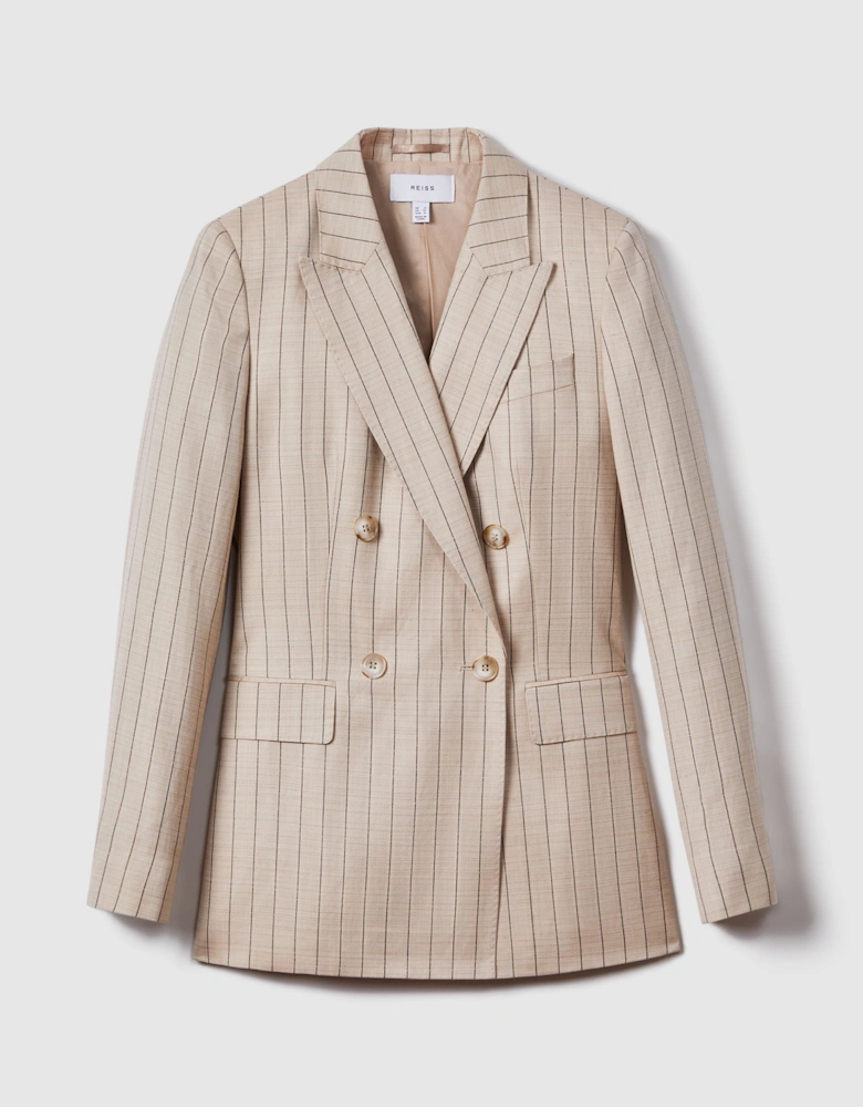 Wool Blend Striped Double Breasted Blazer