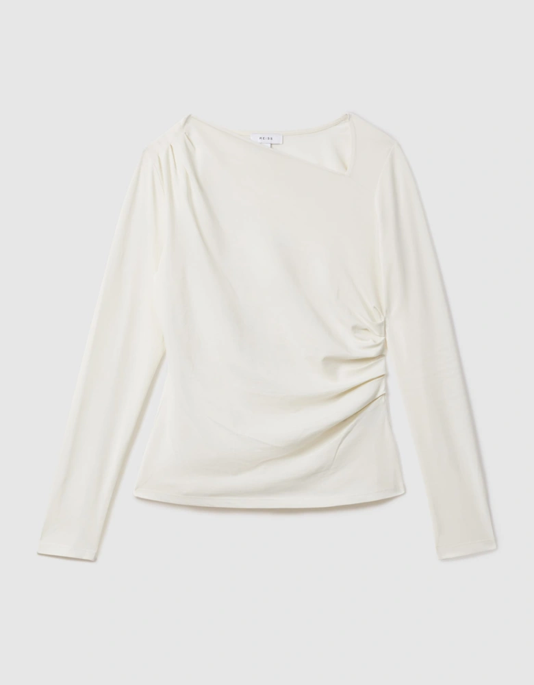 Ruched Asymmetric Neck Top