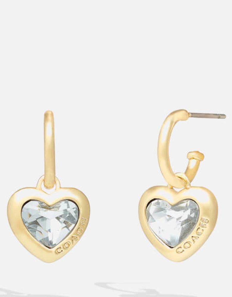 Women's Heart Gold Tone Charm Huggie Earrings - Gold/Clear