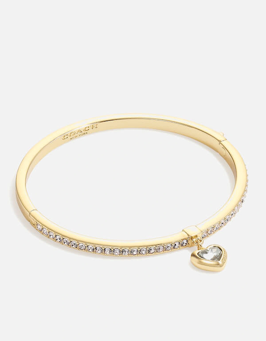 Women's Heart Gold Tone Charm Bangle - Gold/Clear, 2 of 1