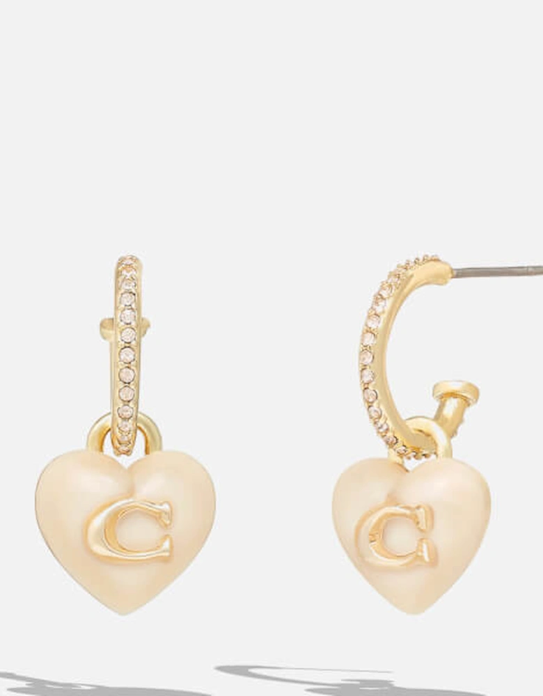 Women's Signature C Heart Pearl Drop Gold Tone Huggie Earrings - Gold/White