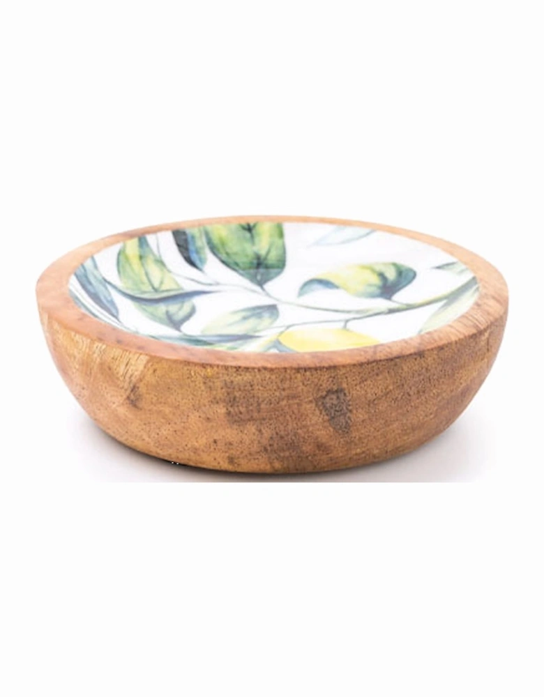 Handcrafted Lemons and Leaves Mango Wooden Dish 13cm