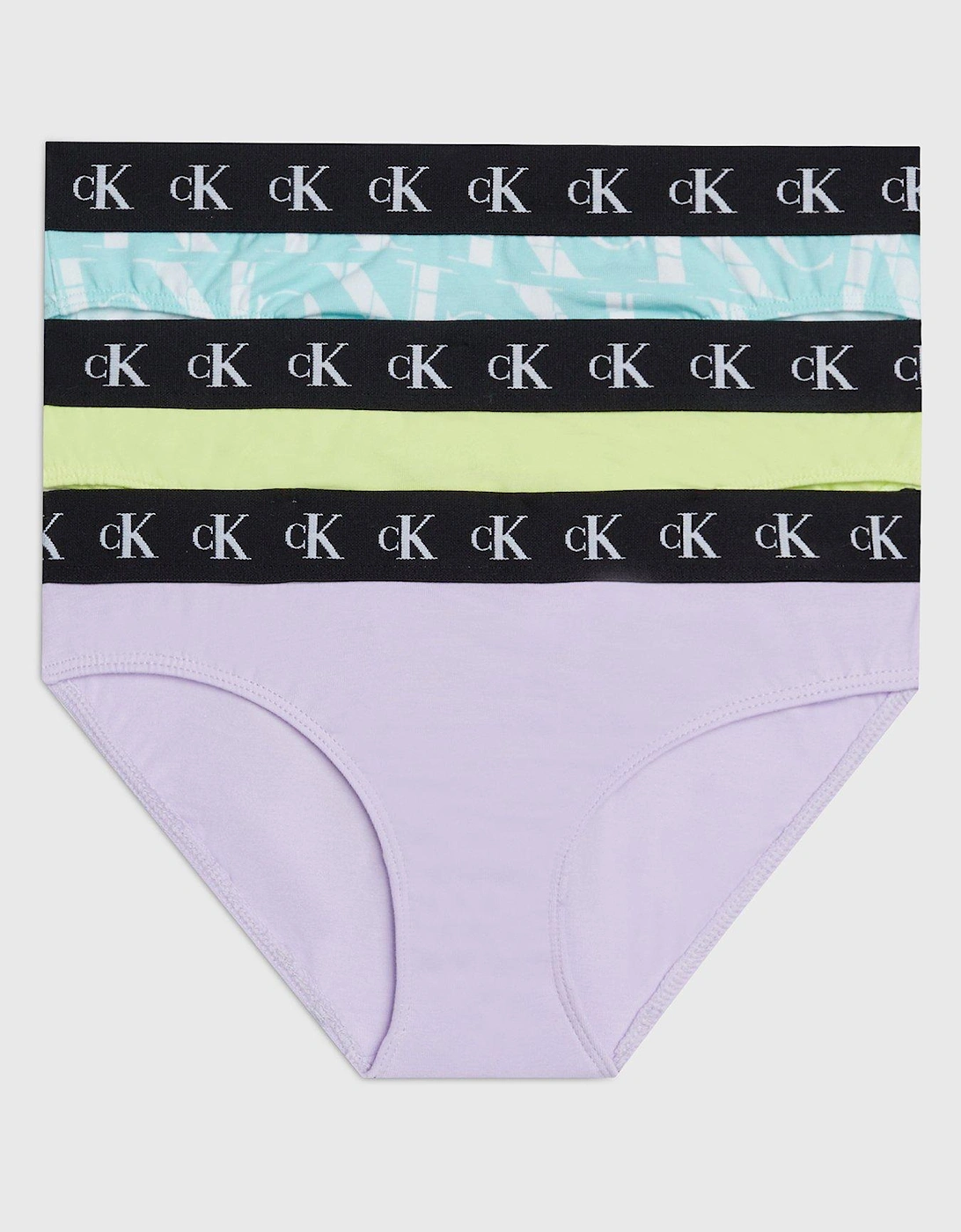 Girls 3 Pack Bikini Brief Underwear Set - Blue/Lavender/Lime, 3 of 2