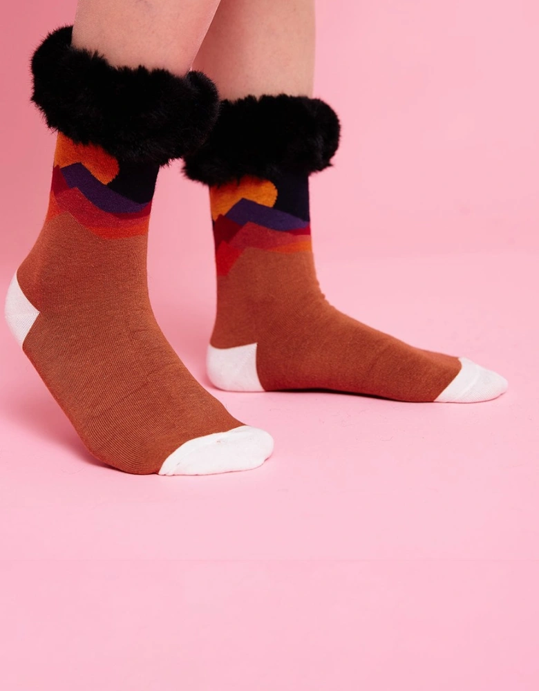 Faux Fur Trim Silk blend Socks