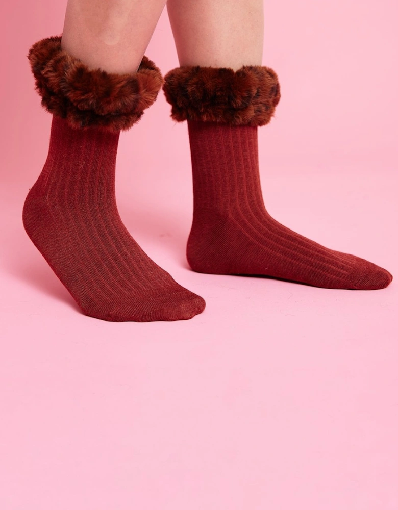 Silk Blend Faux Fur Trim Socks
