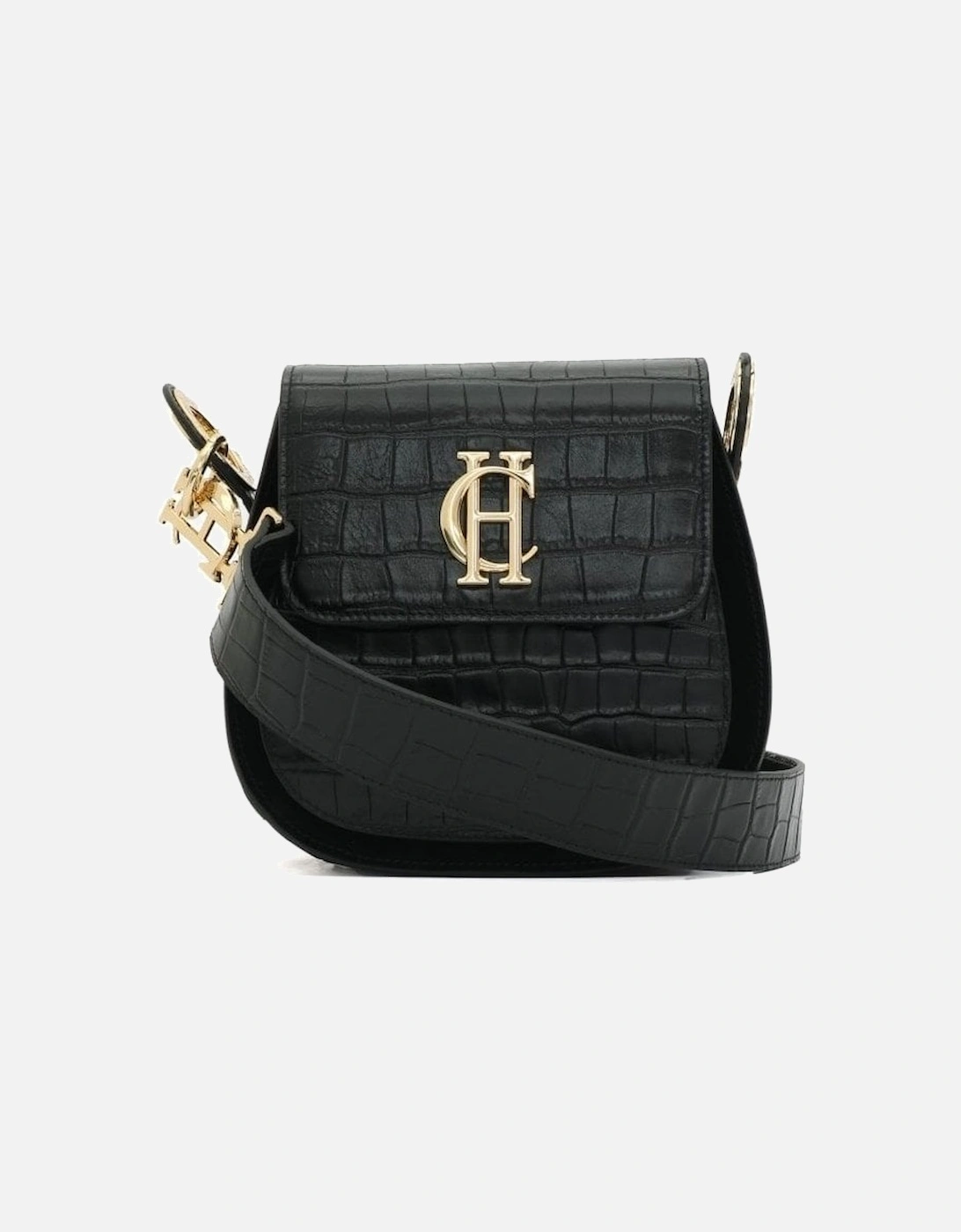 Chelsea Croc Black Saddle Bag