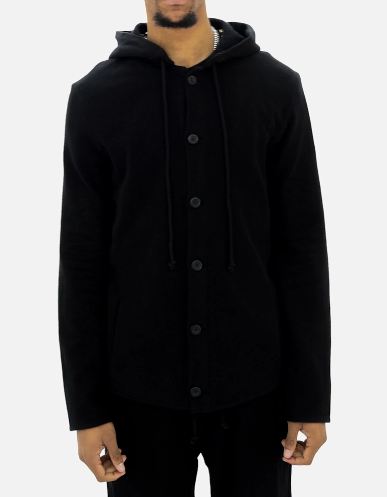 Herringbone Hooded Button Through Black Jacket