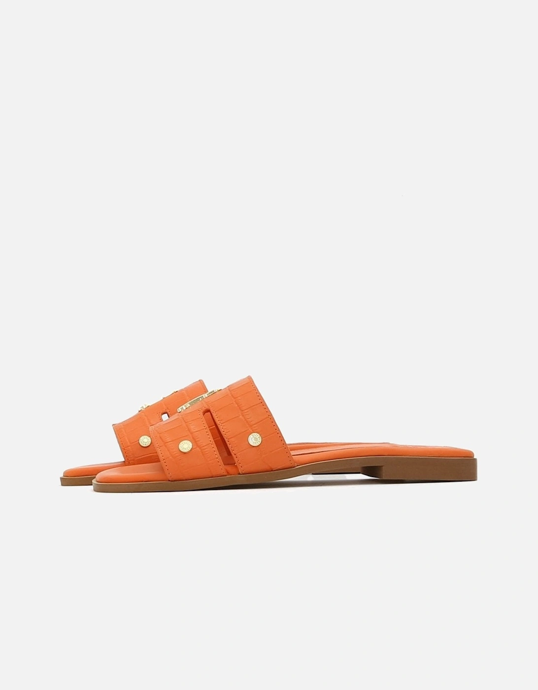 Monogram Croc Orange Slides, 5 of 4