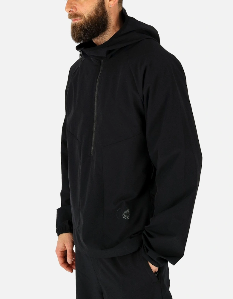 Three Way Stretch Pullover Lightweight Hooded Black Jacket