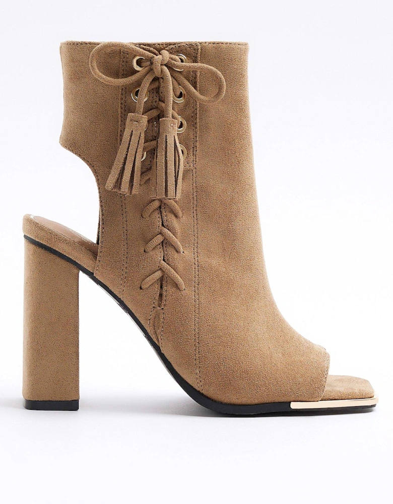 Lace Up Corset Boot Sandal - Light Beige