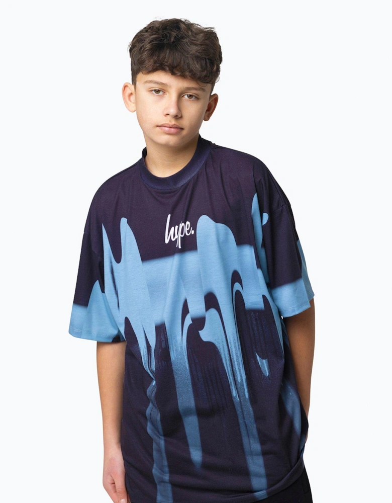 Boys Multi Blue Blur Paint Small Script T-shirt