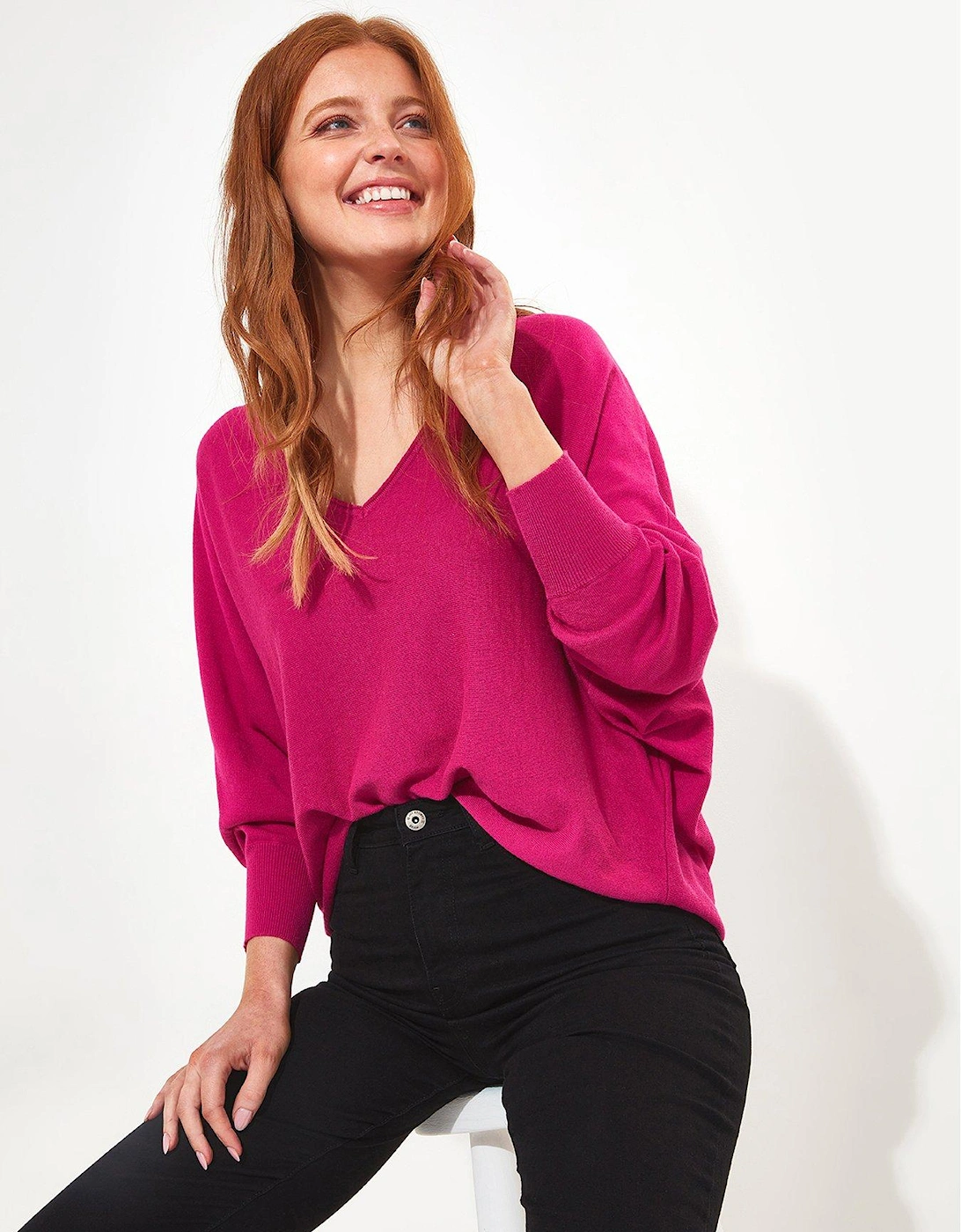 Camille Relaxed V-neck Jumper - Pink, 2 of 1