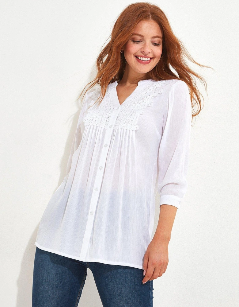 Longline Long Sleeve Blouse - White