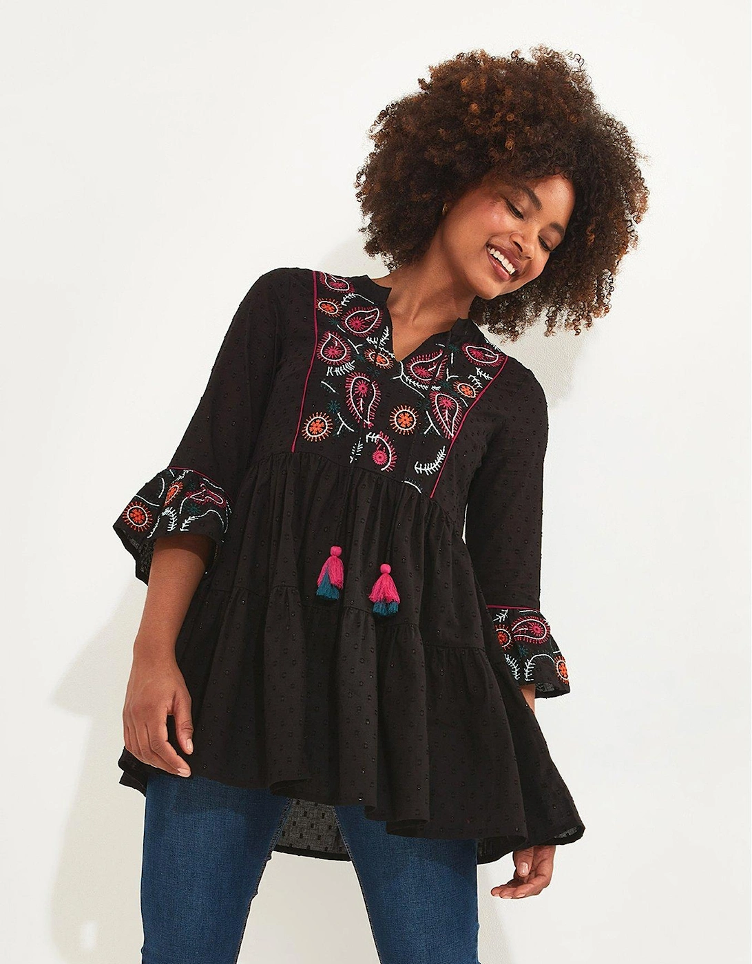 Embroidered Festival Tunic - Black, 2 of 1